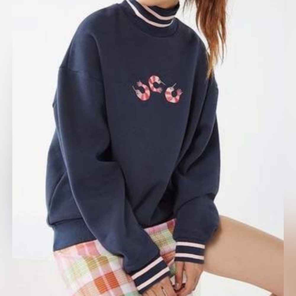 Lazy Oaf Prawn Roll Neck Sweater Sweatshirt Sz M/L Thick Cozy Preppy Novelty